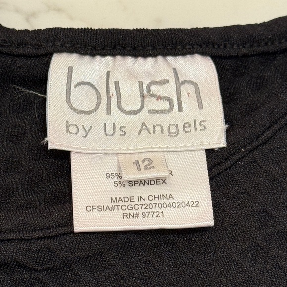 Kids Size 12 Blush by US Angels Black Formal Dress with Belt - Picture 2 of 12